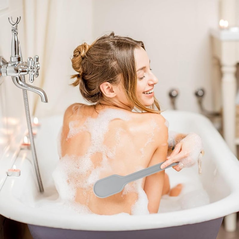 فرشاة تنظيف الظهر ذات المقبض الطويل مع شعيرات النايلون الناعمة فرشاة الاستحمام الرمادية للتقشير - Image 5
